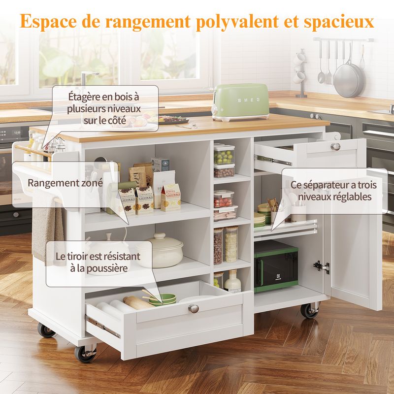 Esszimmerwagen Weiß 129x92cm Mit Schubladen, Hellbrauner Arbeitsplatte_voghion.com