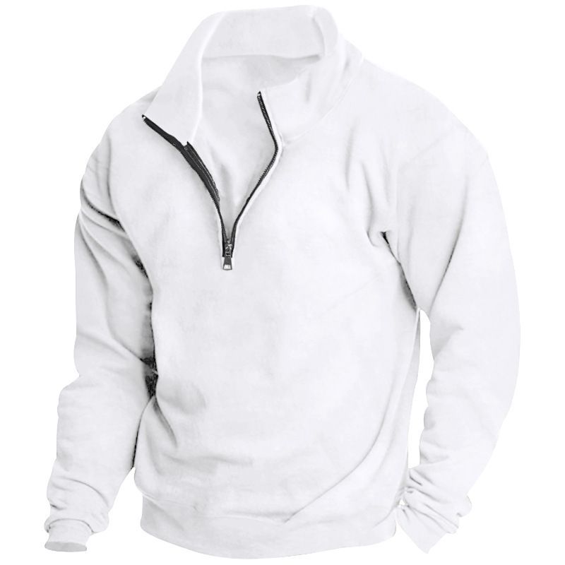 Felpa da uomo con collo alto e cerniera a un quarto - Pullover foderato in pile dalla vestibilità comoda per un look casual e sportivo (bianco, nero, cammello, rosso, vino, albicocca)_voghion.com