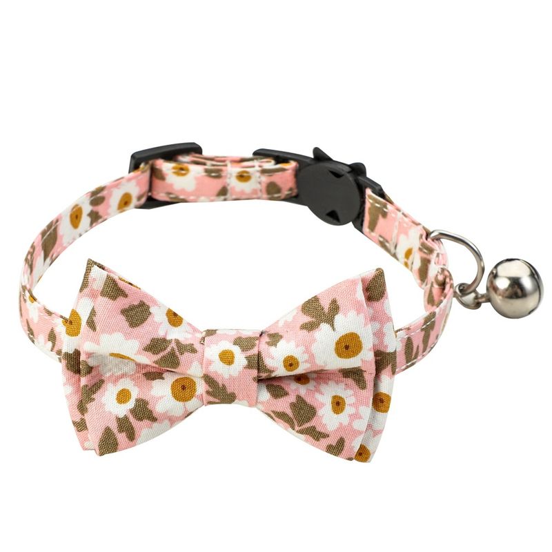 Collare per gatti con fiocco floreale in cotone per animali domestici_voghion.com