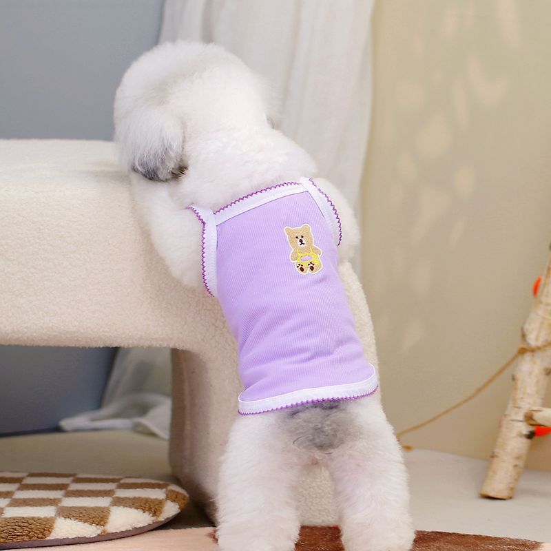 Gilet universale in maglia con ricamo a forma di orso, piccolo gatto, stile carino, traspirante, elastico, estivo, per cani_voghion.com