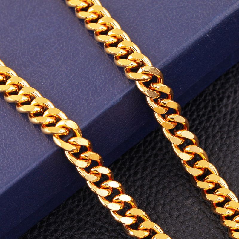 Collana cubana spessa con motivo geometrico per uomo e donna, catena placcata in oro_voghion.com