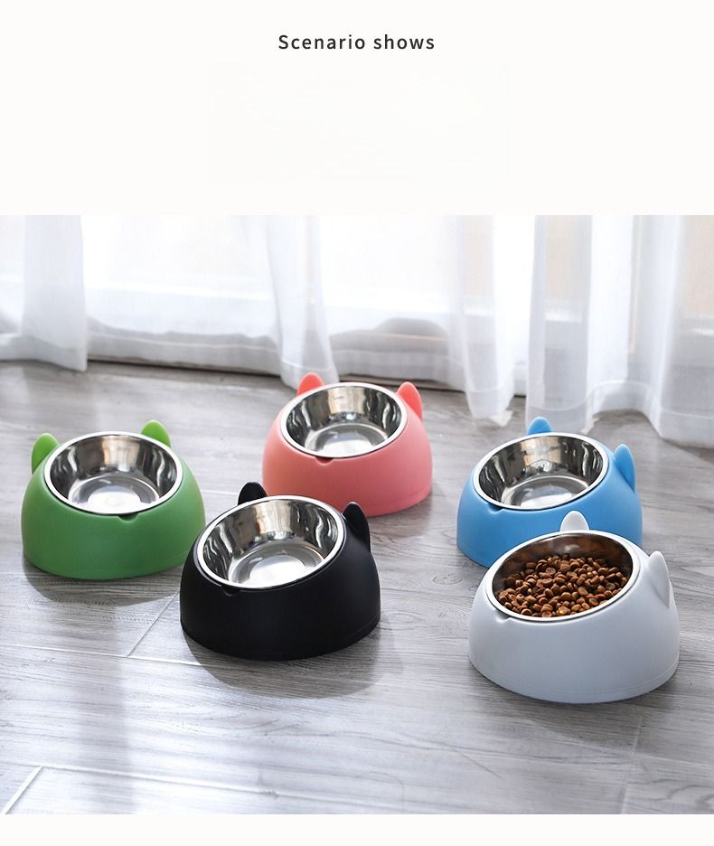 Cat Bowl Lovely Creative Inclined Kitten Puppy Food Feeding Bowls Stainless Steel Cats Drinking Feeder Pet Dogs Cats Feeders_voghion.com