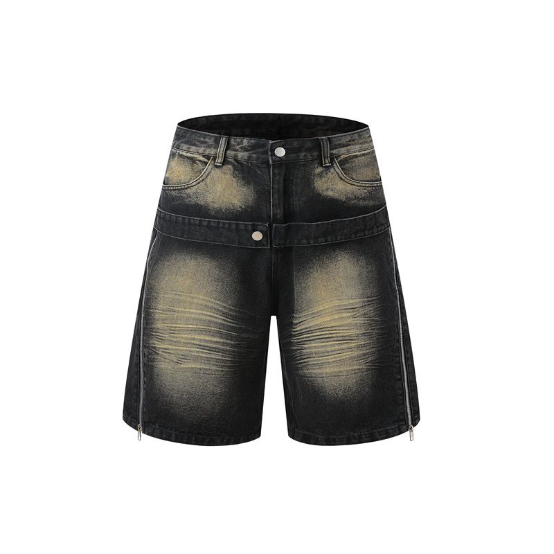 Herrenbekleidung Washed Old Denim Kurzarmjacke Weite Beinhose Anzug Herren Loose Summer Ins Denim Anzug_voghion.com