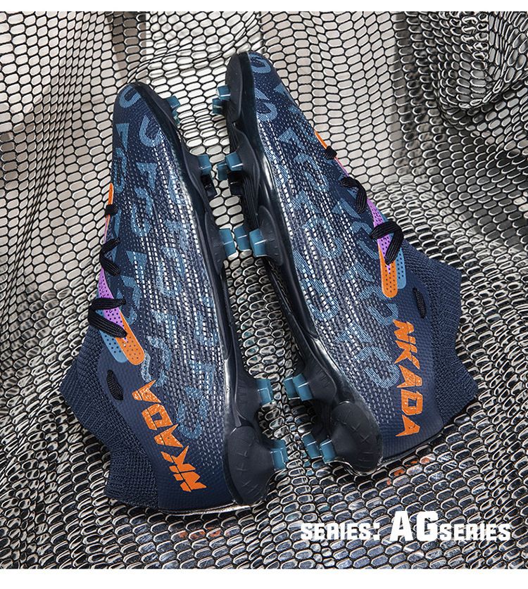 New high top football shoes for men and women seamless flying knitting long nail shoes broken nails grass professional training shoes_voghion.com