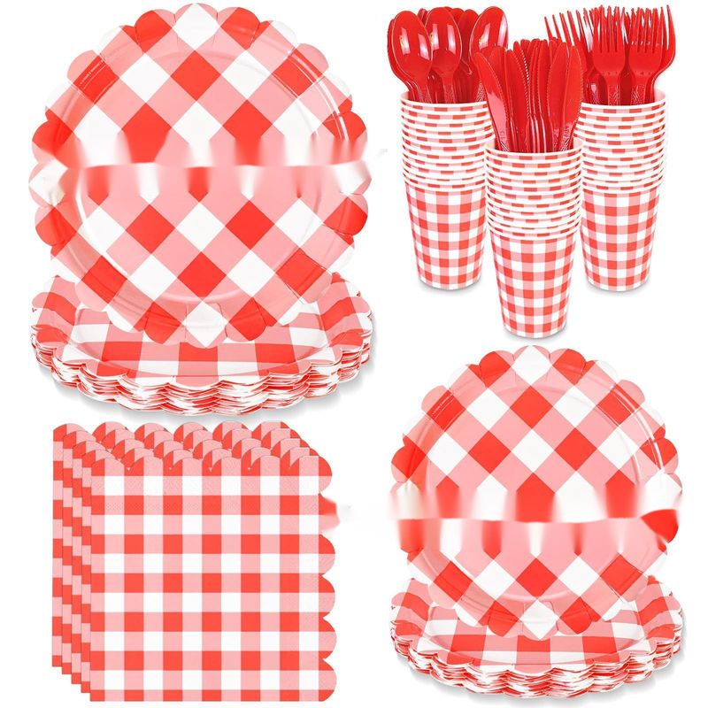 Neues Papiergitter mit gestreiften Randplatten für Partys, Einweggeschirr_voghion.com