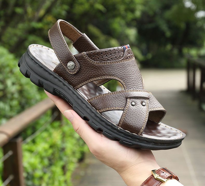 Letní sandály z pravé kůže protiskluzové pantofle Outdoor Silná podrážka Plážová obuv Pohodlí Měkké Pánské Alias_voghion.com