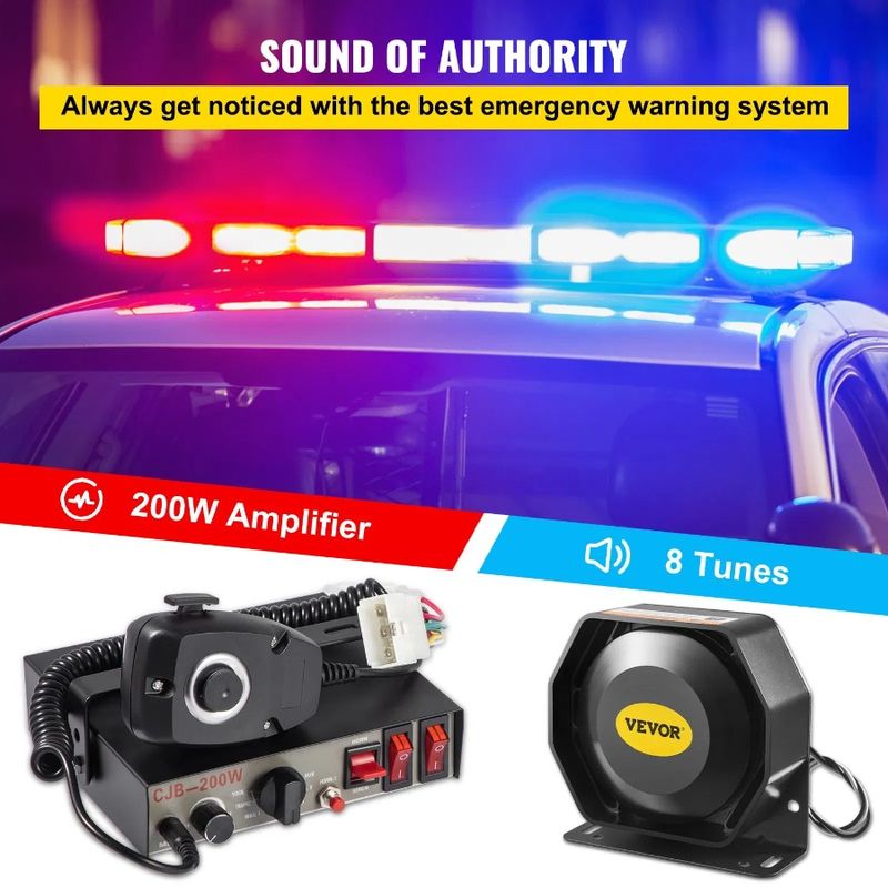 For Siren Tones With Siren Speaker PA Bundle 8 Siren Warning Box System MIC F Fire 200W Police Vehicle Emergency Fit Ambulance_voghion.com