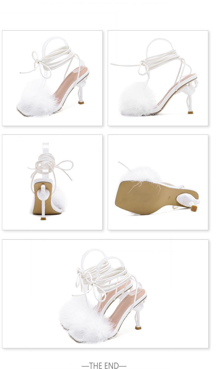p9Rome foreign trade strappy high heels cross-border new fashion furry special-shaped heel sandals women's shoes_voghion.com