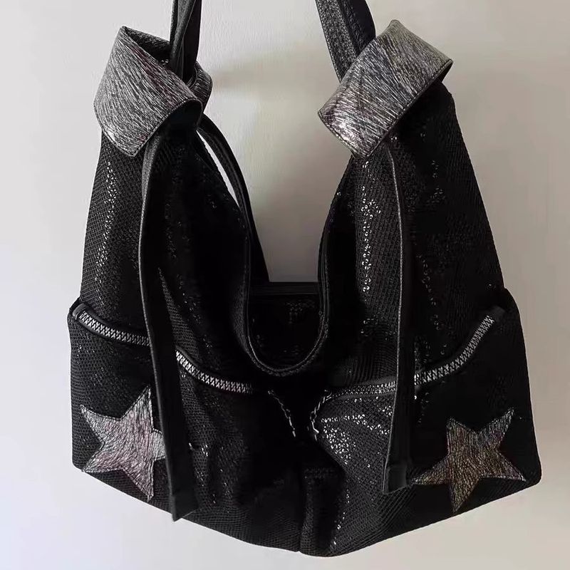 Borsa a tracolla con paillettes argento alla moda per ragazze, con capacità Y2K e stella_voghion.com