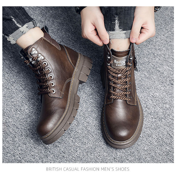 Trendige Herren-Martin-Stiefel aus echtem Leder, neue Herbstfarbe 2023, handgefertigt, schmutzabweisend, große Zehenschuhe,_voghion.com