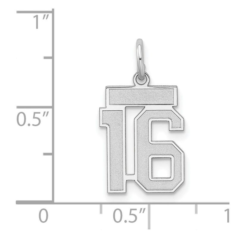 Sterling Silver/Rhodium-plated Satin Number 16 Charm_voghion.com