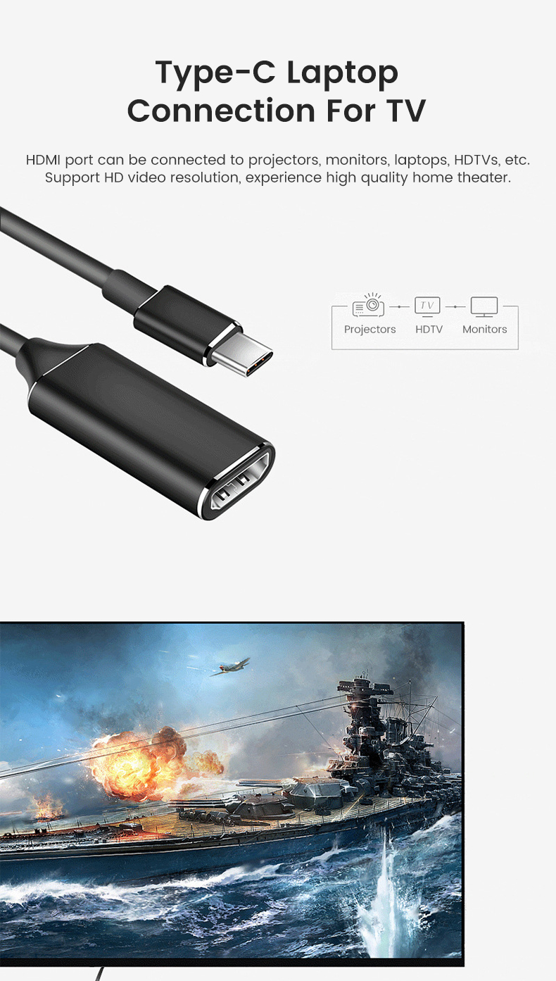 Su C pe į HDMI suderinamas adapterio kabelis 4K USB3.1 C tipo vaizdo kabelio keitiklis, tinkamas kompiuteriams, nešiojamiesiems kompiuteriams, Samsung, Ty P, lapp,_voghion.com