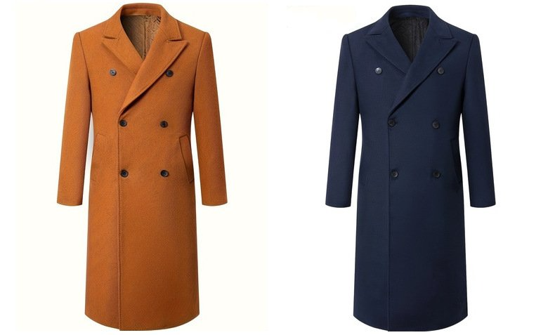 2024 Höst- och vintertjock bomullsvadderad extra lång knälång pälsdubbelknäppt pikékappa för män_voghion.com