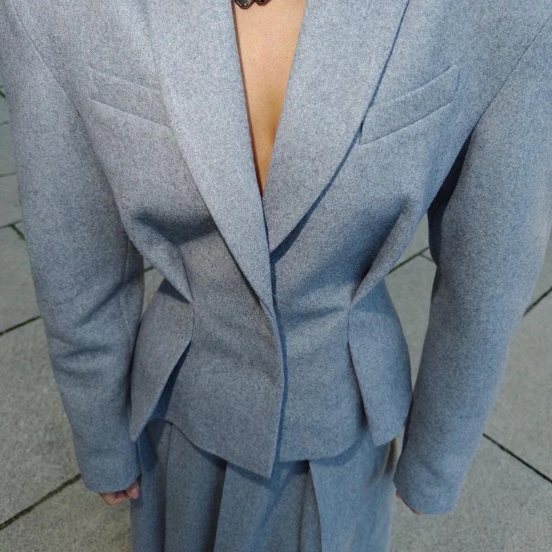 Roupas femininas cintura abraçando pequeno terno uma linha saia longa terno de duas peças_voghion.com