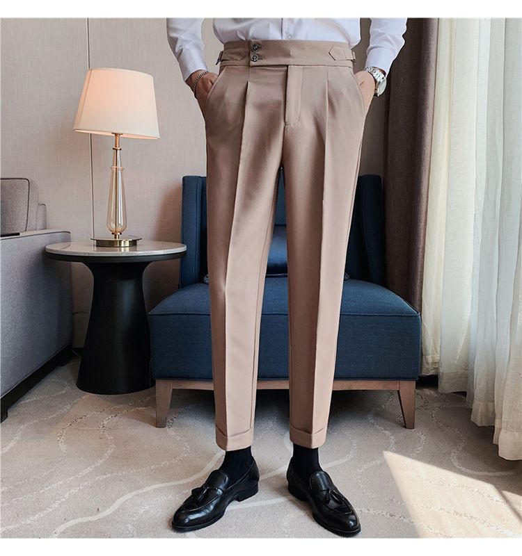 New Neapolitan Drape High Waist Men's Casual Pants Trendy Trousers_voghion.com