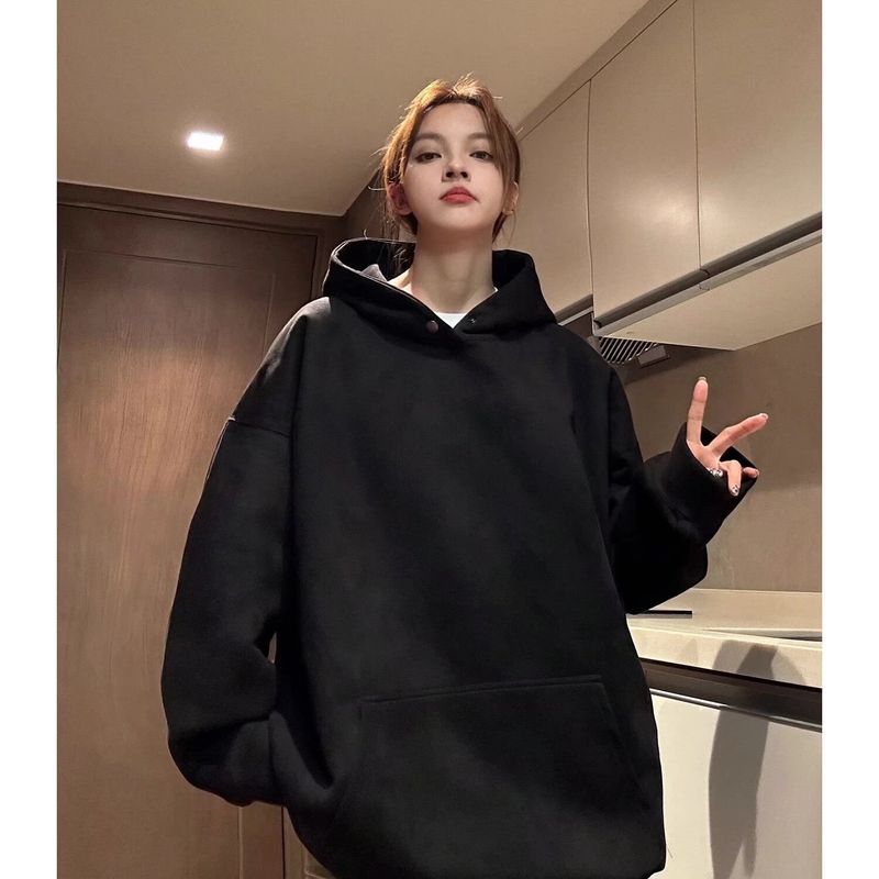 Retro Heavyweight Youth Suede Hooded Sweatshirt For Autumn And Winter, Loose Solid Color Jacket_voghion.com