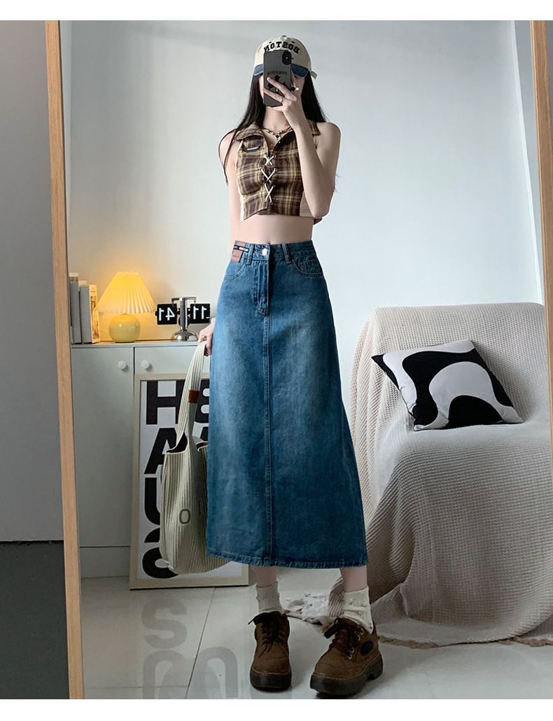 Gonna da cowboy, nicchia femminile, metà corpo a forma di pera, che copre la carne, mostra magrezza, design di media lunghezza a trapezio, alta_voghion.com