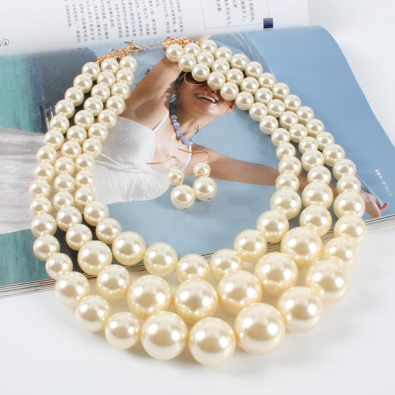 Collar minimalista de moda con cadena de clavícula de múltiples capas y perlas exageradas 6420_voghion.com