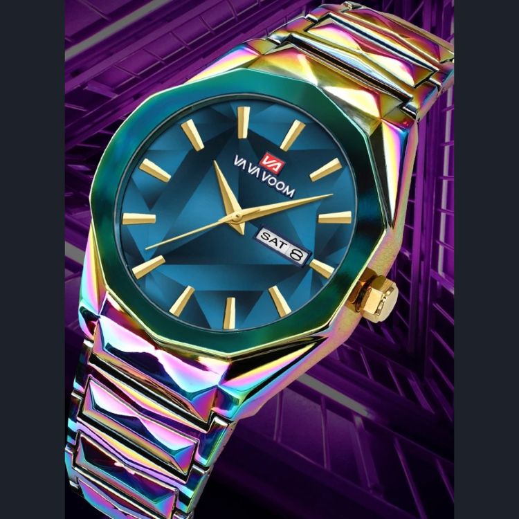 Nieuw herenhorloge Luxe origineel kleurrijk diamanten klinknagel roestvrij staal dubbele kalender quartz uurwerk vrijetijds- en zakenhorloge_voghion.com