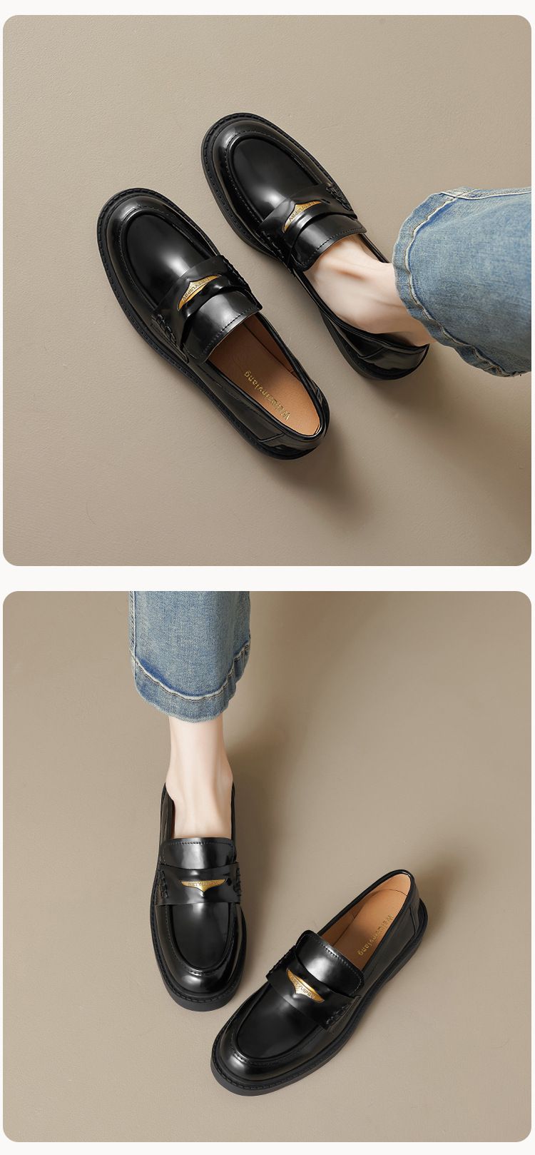 Platform Loafers Women's Autumn Retro Black One-pedal Temperament College Style Small Leather Shoes_voghion.com