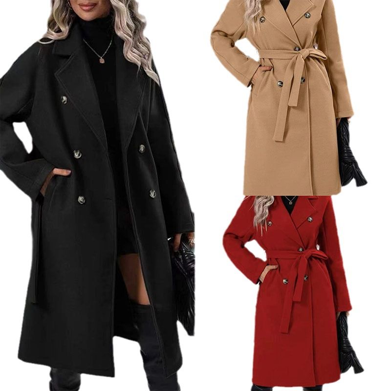 Novo casaco feminino trench coat de lã com lapela de dragão Phoenix, cor sólida, espessado, trespassado_voghion.com