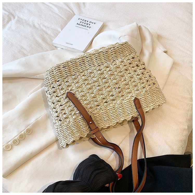 Nuova borsa da spiaggia intrecciata a spalla singola, casual e alla moda, in corda di carta scavata, minimalista, in stile francese, borsa da donna_voghion.com
