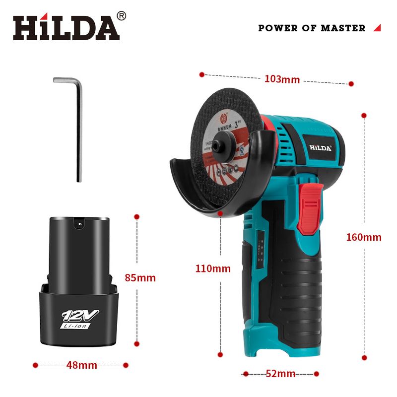 HILDA 12V Cordless Brushless Angle Grinder - 3 Inch Mini Electric Grinder With Lithium Battery, Lightweight & Powerful For DIY & Home Use_voghion.com