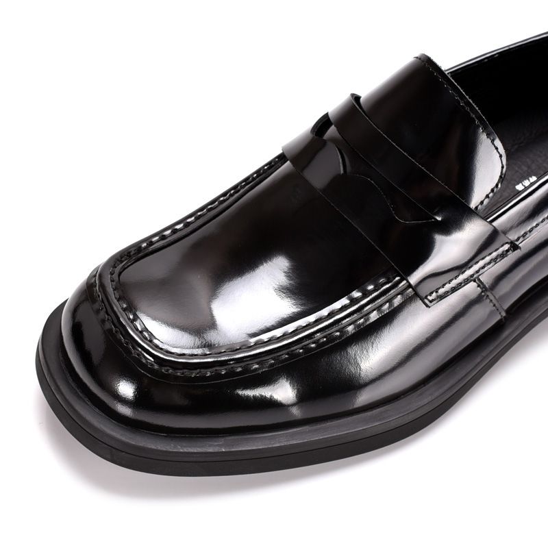 Unschlagbare Qualität Britische Casual Loafer, Handgefertigte Ein-Fuß-Schuhe aus glänzendem Leder mit runder Spitze und dicker Sohle, Business-Herrenschuhe_voghion.com