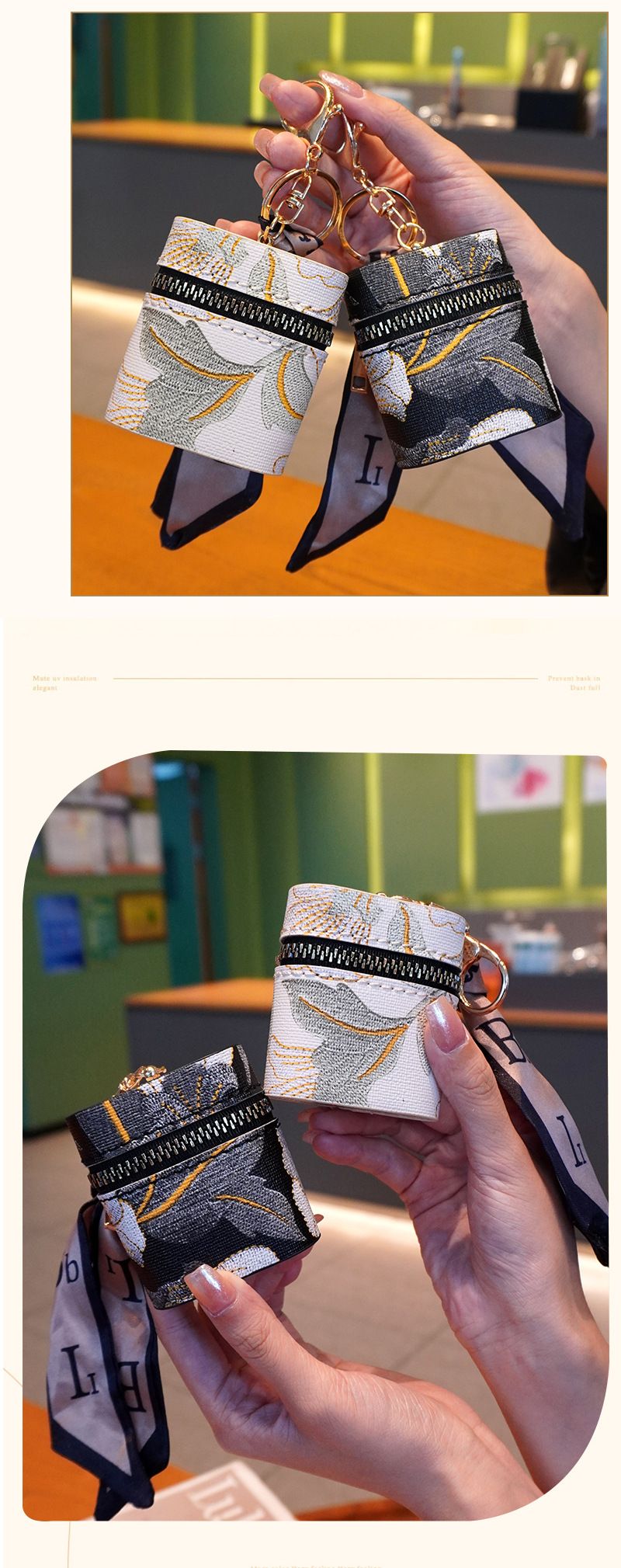 New Mini Embroidered Zero Wallet Keychain Portable Storage Bag Wireless Earphone Protection Case_voghion.com