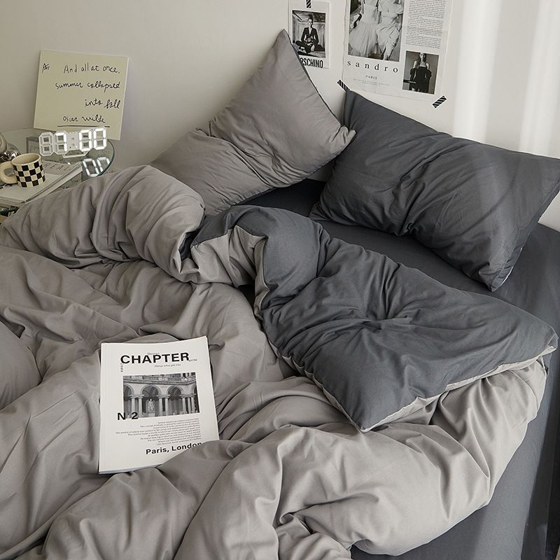 Solid Color Four Washed Cotton Duvet Cover, Bed Sheet, Skin-friendly Matte, Student Dormitory 3 Piece Set_voghion.com