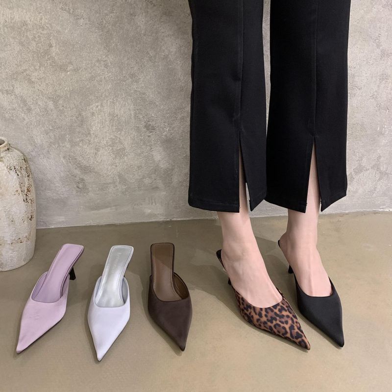 Scharfe, spitze Baotou-Hausschuhe mit hohen Absätzen 2025 Neue, champagnerfarbene Seide Vielseitiger und schöner schmaler Absatz Cool Half Drag_voghion.com