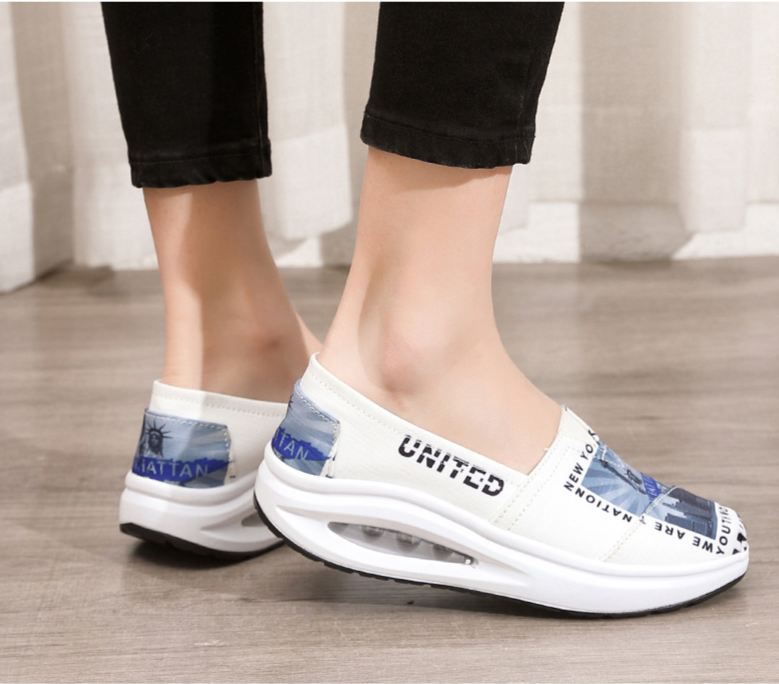 Neuer Casual-Stil, ein Fuß dicke Sohle mit Luftkissen-Canvas-Muster für Damen-Lazy-Schuhe_voghion.com