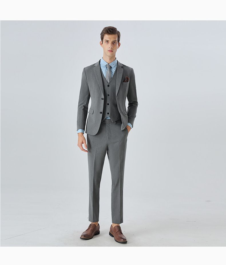 Men's Plus Size 3-Piece Suit Set – Two-Button Notch Lapel Business & Wedding Suit With Vest (Black/Navy/Medium Gray)_voghion.com