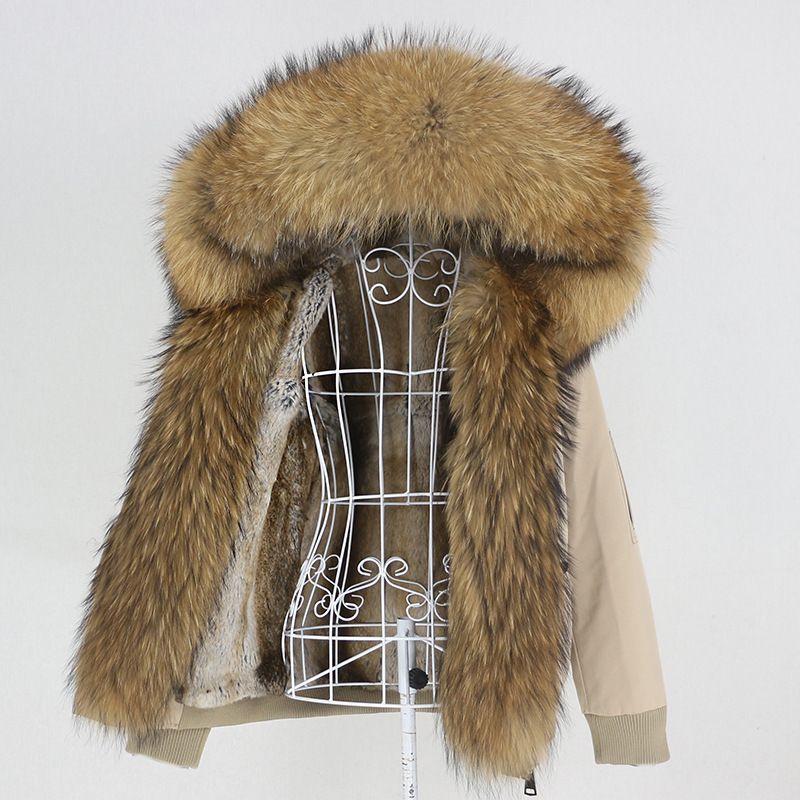 Damenbekleidung Parka im neuen Stil mit dickem Kaninchenfellfutter, abnehmbarem Kragen aus echtem Fuchspelz, Jacke, Pelzmantel für Damen_voghion.com