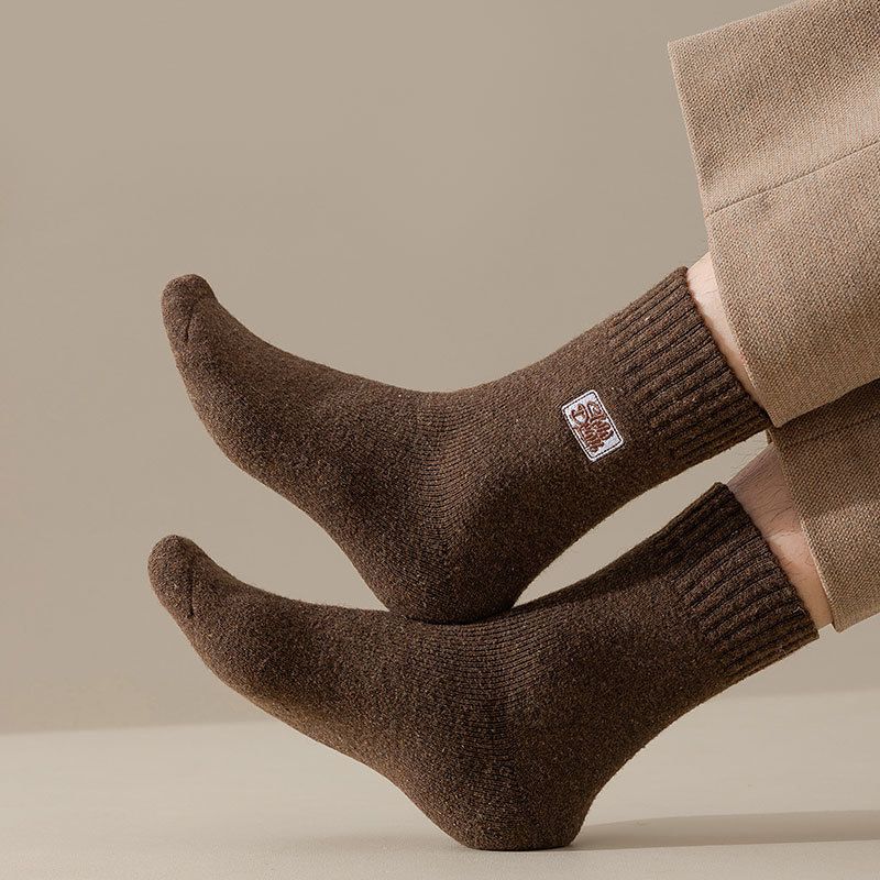 Herre Tykke Frotté Sokker Vinter Tykke Håndklædesokker Casual Broderi Mellemrørssokker Bomuldssokker Herre Varme Sokker Uldsokker_voghion.com