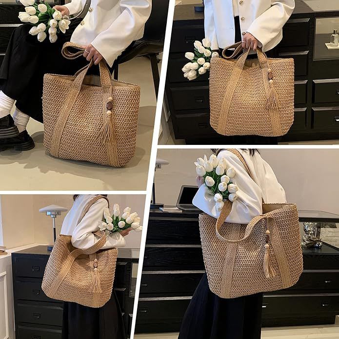 2025 Versatile Straw For Women, New Large Capacity Woven Shoulder Summer Beach Bag, Tote Bag_voghion.com
