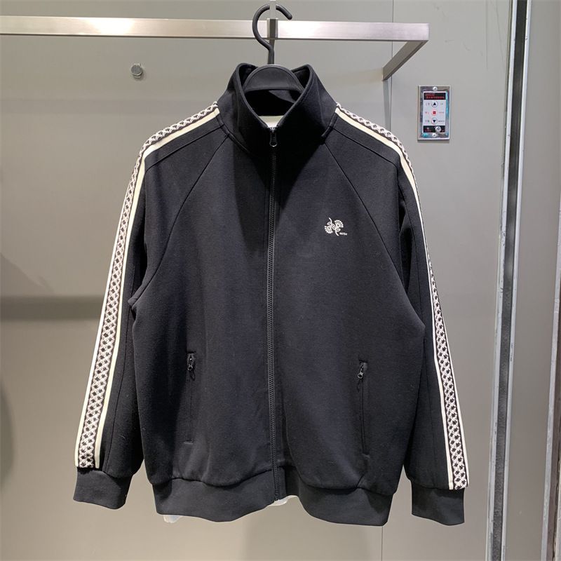 Man's clothing Knit jacquard ribbon splicing sportswear suit men's handsome stylish zip-up sweatpants_voghion.com