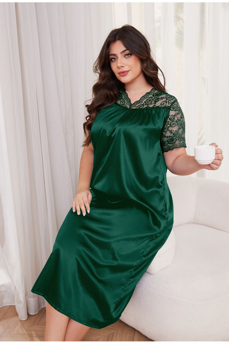 Plus Size Women's Ice Silk Pajamas | New Hot-selling Short-sleeved | Loose & Comfortable Loungewear_voghion.com