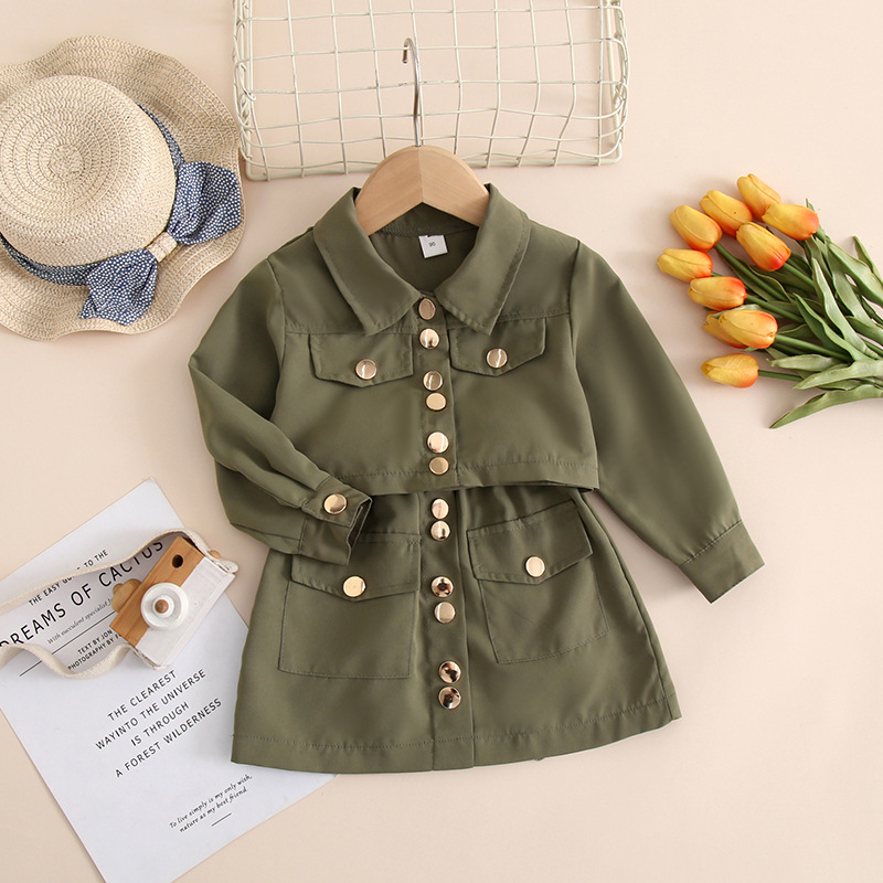 Abbigliamento per bambini Abito alla moda per bambina, gonna corta, gonna corta, manica lunga, abito da 2 pezzi_voghion.com