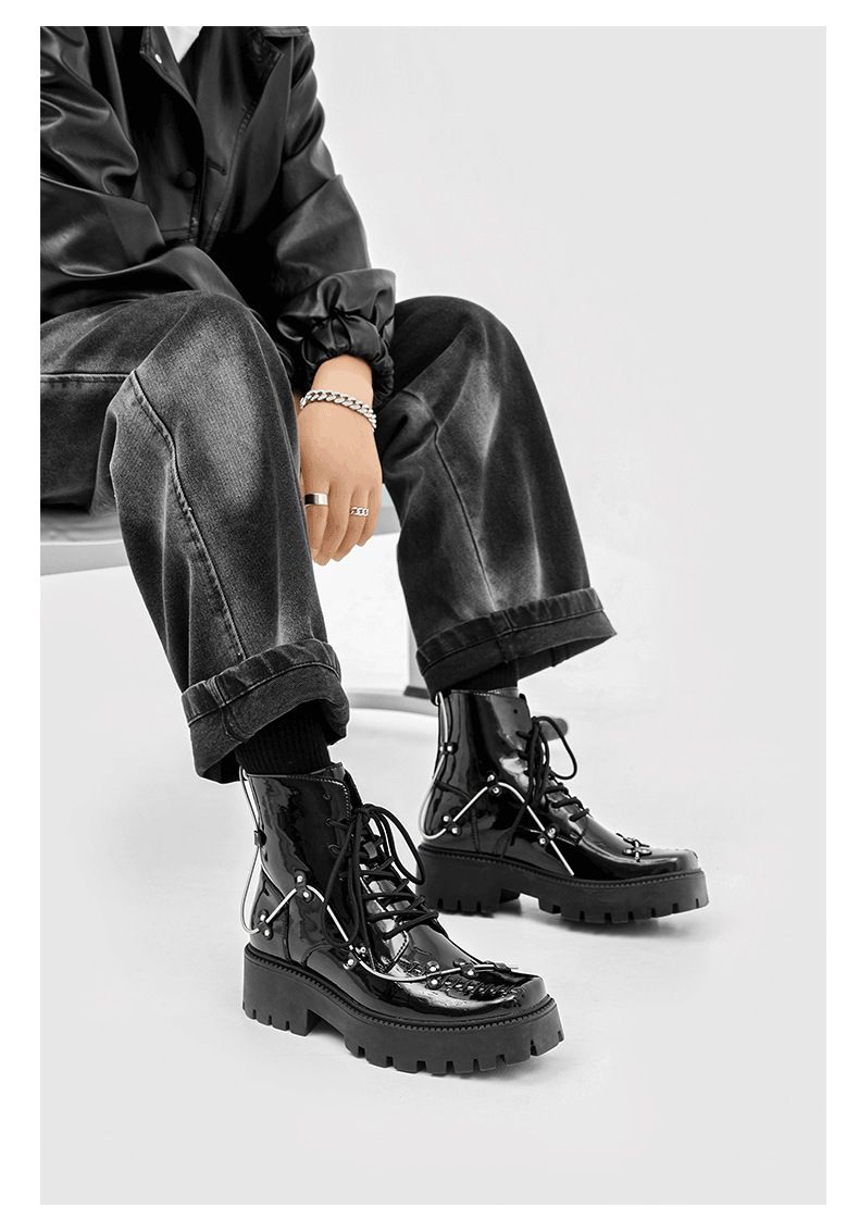 Men’s Shoes lace up niche design Martin boots thick soled platform cake British style cool single boots_voghion.com