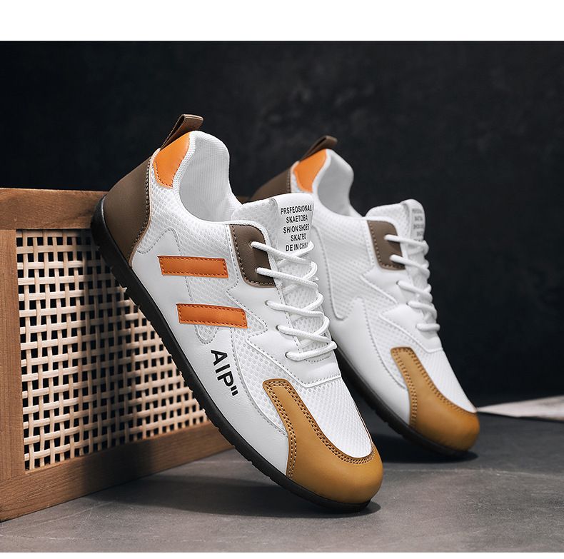 Scarpe da guida casual da uomo - Sneakers in mesh traspirante con lacci per la corsa e l'uso quotidiano (bianco/beige/grigio)_voghion.com