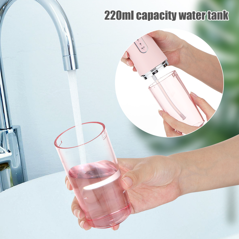 Munddusche, tragbare Dental-Wasserflosser, USB wiederaufladbar, Wasserstrahl, Zahnseide, Zahnstocher, 4 Düsenspitzen, 220 ml, 3 Modi, IPX7, 1400 U/min_voghion.com