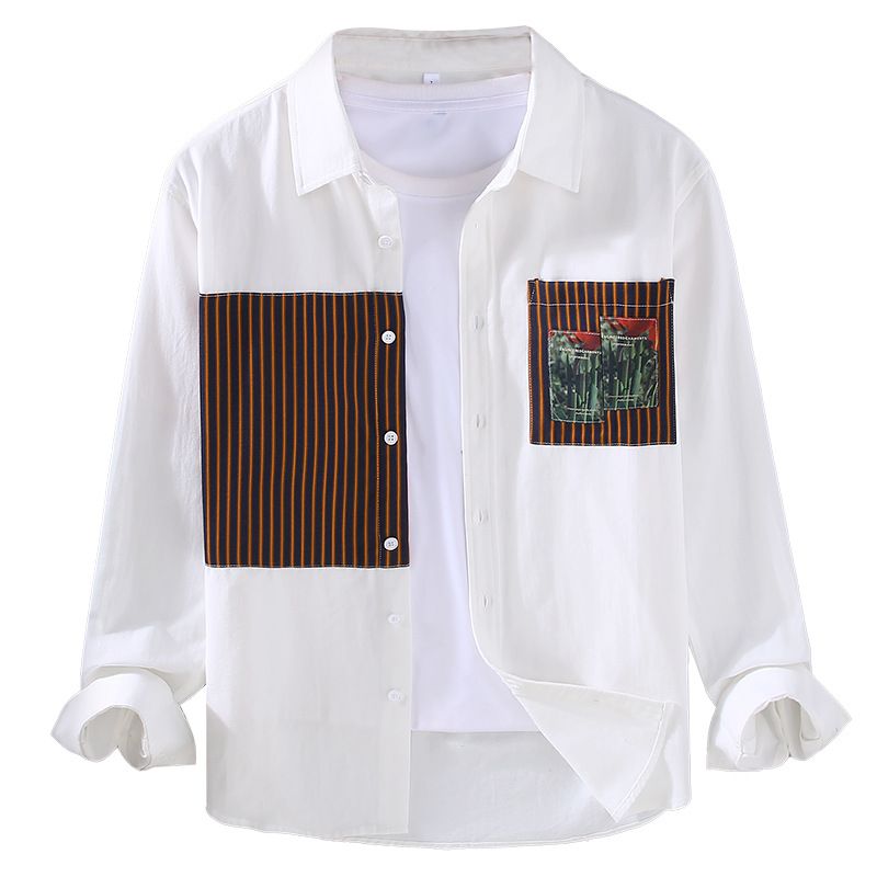 Camicia casual da uomo in puro cotone a maniche lunghe con colori a contrasto, camicia da lavoro versatile, alla moda e comoda, adatta per primavera e autunno._voghion.com