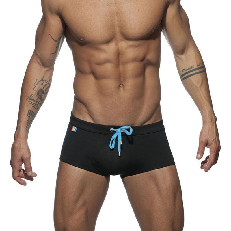 UXH - Boxer da bagno da uomo con stampa tascabile, semplici pantaloncini da spiaggia con etichetta piccola e arcobaleno, alla moda_voghion.com