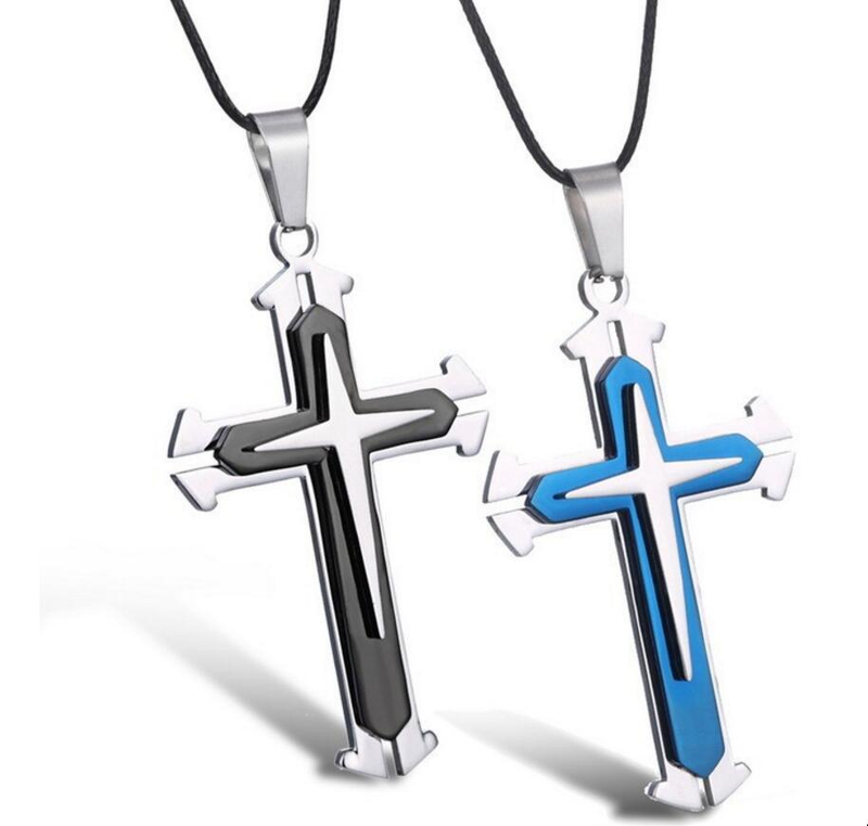 Collana con ciondolo a croce minimalista liscio con 3 strati divisi_voghion.com