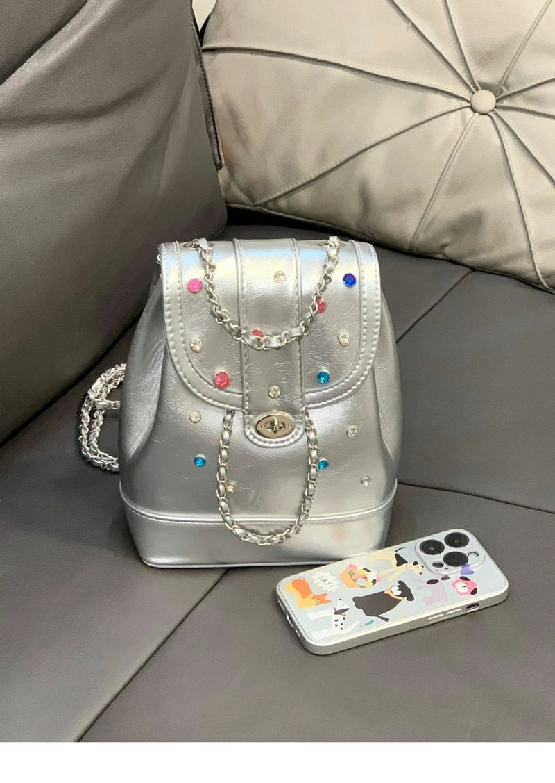 Rucsac mic și la modă, super sexy, cu ținte, geantă casual cu lanț și grilă de diamant, versiune coreeană la modă_voghion.com