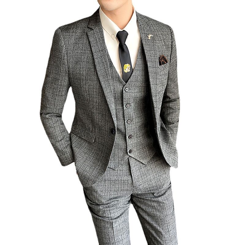 Completo da uomo casual business a righe a tre pezzi, stile coreano, slim fit, completo completo da uomo_voghion.com