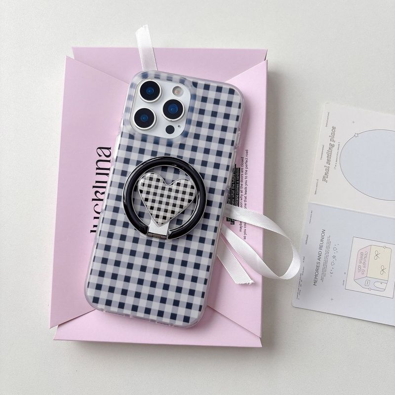 Support magnétique en forme de cœur compatible avec iPhone 17 Pro Max 16P, coque de téléphone 14/15, couleur unie à carreaux_voghion.com
