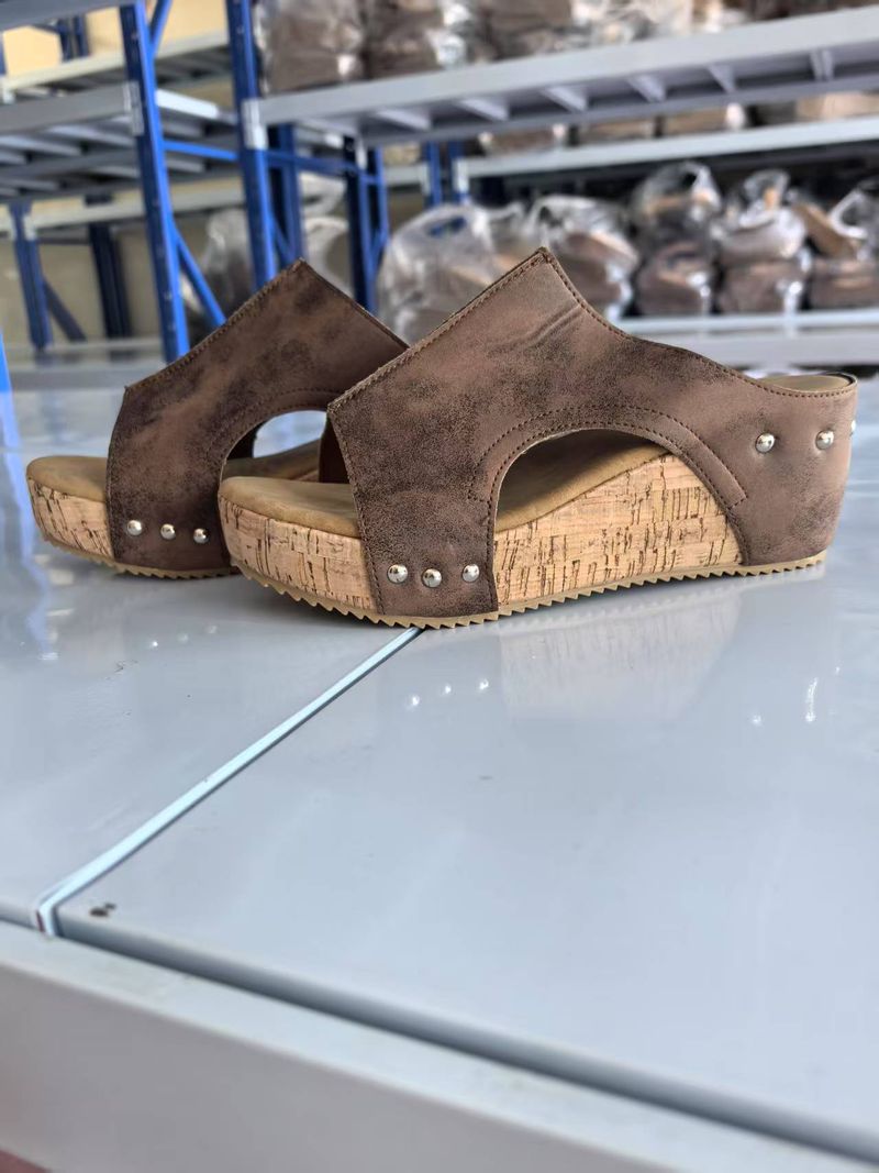 Women's Shoes Wedge Heel Sandals Popular Summer New Round Toe Thick Bottom Roman Sandals Women's Large Size Foreign Trade Fish Mouth Platform Slippers_voghion.com