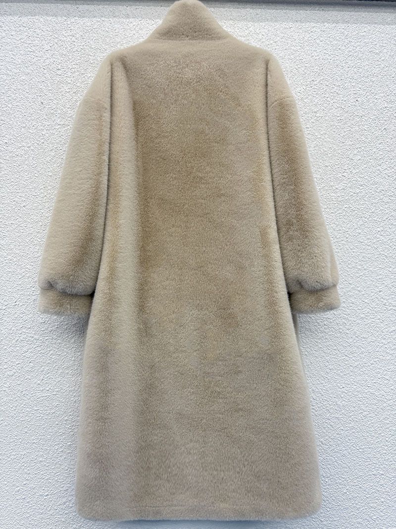 Luxuriöser Kunstpelzmantel, lange Winterjacke für Damen mit dickem, warmem Fleecefutter, Stehkragen, eleganter Trenchcoat für den Weg zur Arbeit (Schwarz, Beige, Mandel)_voghion.com